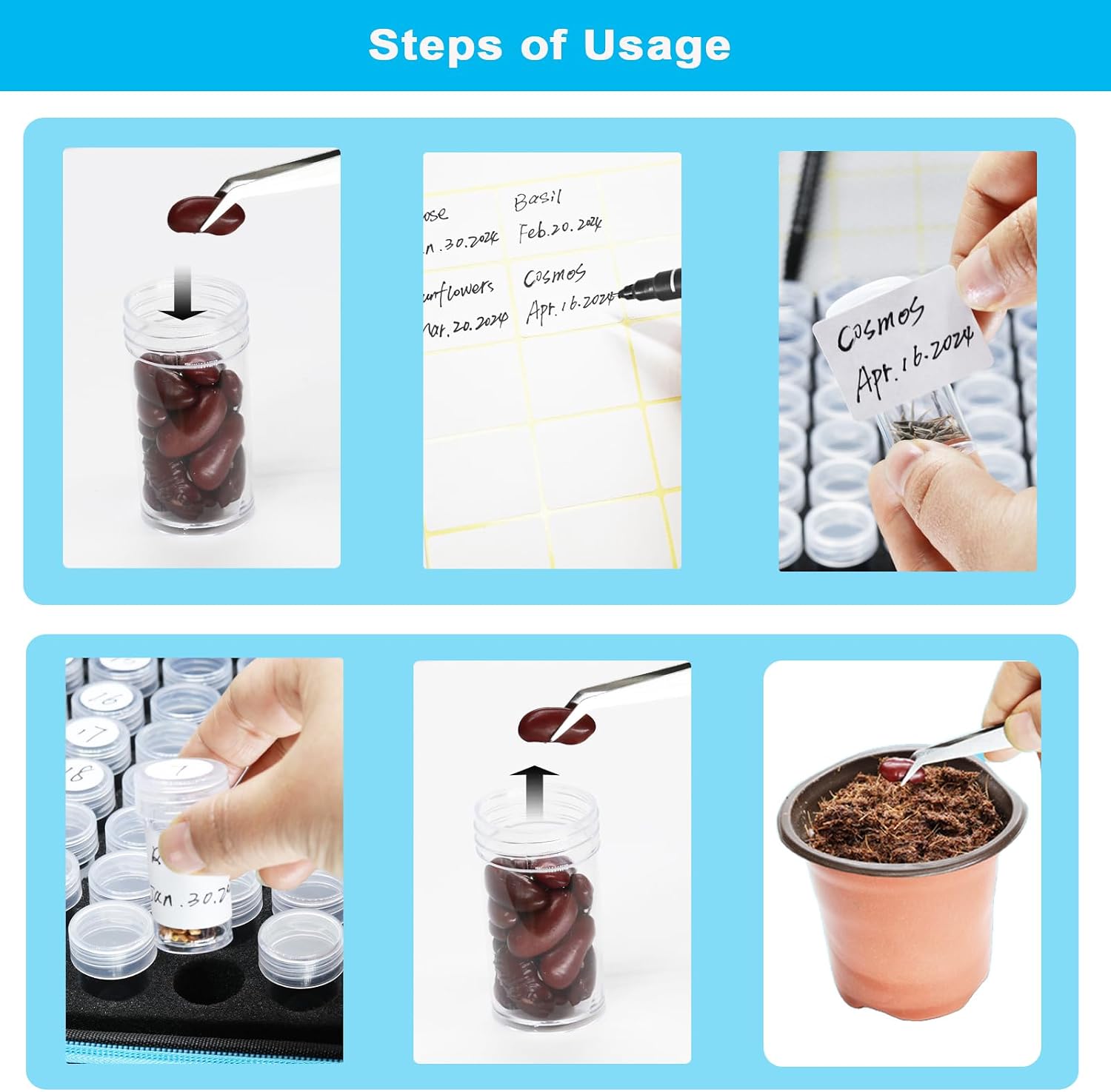 Portable 140 Slots Seed Storage Organizer, Large Capacity with 25 PCS Zipper Envelopes Bag, Label Stickers, Seed