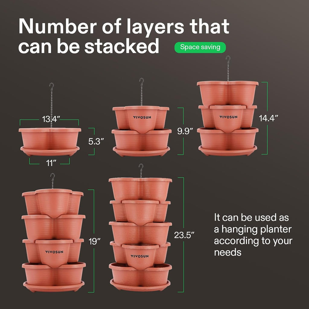 VIVOSUN 5 Tier Vertical Gardening Stackable Planter for Flowers, Brown | Planter for Flowers, Herbs, Vegetables, Brown