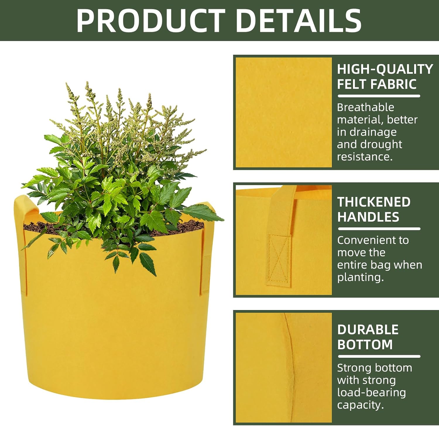 6 Pack 15 Gallon Grow Bags, Colorful Fabric Plant Pots with Handles, Garden 10 Gal Fabric Grow Pots, Vegetable Plant