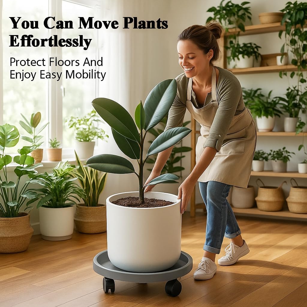 Rolling Plant Stand Outdoor 3 Pack 17.3 Inch Plant Caddy with Wheels, Grey | Durable plant platform, smooth mobility