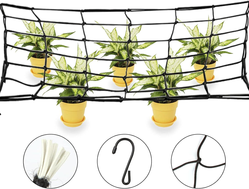 4PCS Grow Tent Net, Flexible Net Trellis Fits 4x4ft and More Size, Stretchy Trellis Netting with Hooks for Garden