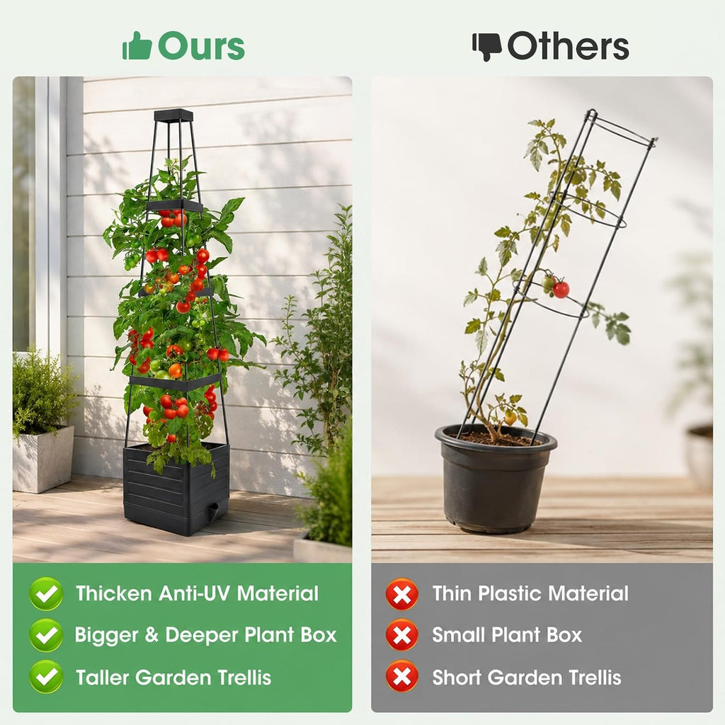 MQUPIN 2 Pack Tomato Planter with Trellis, 57" Self-Watering Raised Garden Bed Planter Box for Climbing Plants Vine