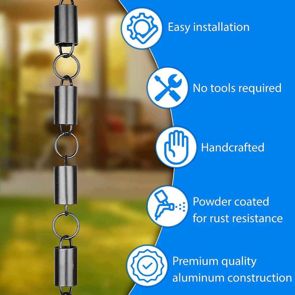 Channel Rain Chains for Gutters 8.5ft Black