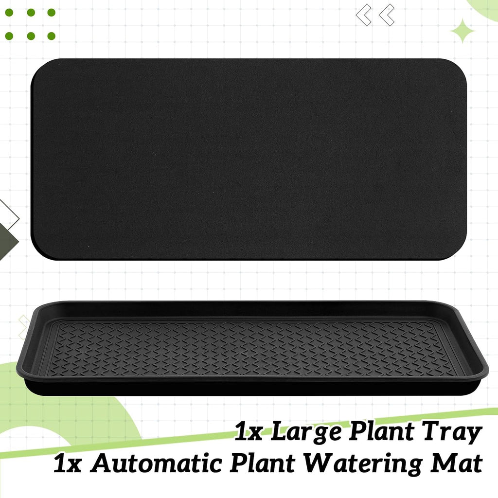 Vesici 1 Set/2 Pcs Large Square Plant Saucer, Self-Watering Trays with Mat | 30 Inch Plant Saucer, 3mm Capillary Mat