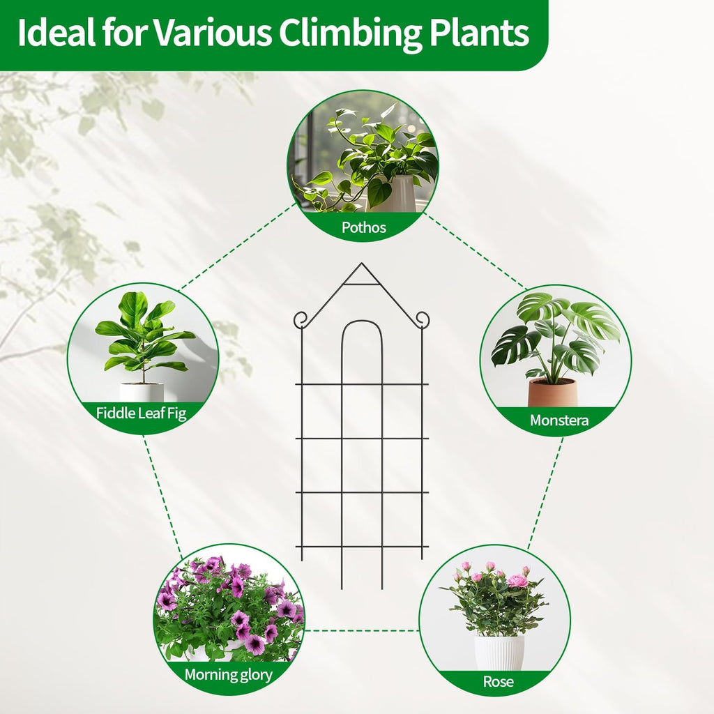 32" Plant Trellis, 6 Pack Metal Garden Trellis for Potted Plants Indoor/Outdoor, Rust-Proof Sturdy Steel Trellis for