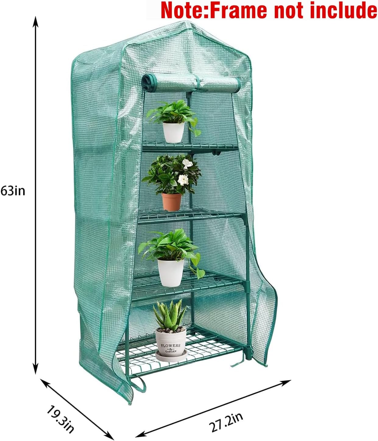 4 Tier Greenhouse Replacement Cover with Roll-Up Zipper Door | PE Plant Greenhouse Cover for Indoor Outdoors Gardening