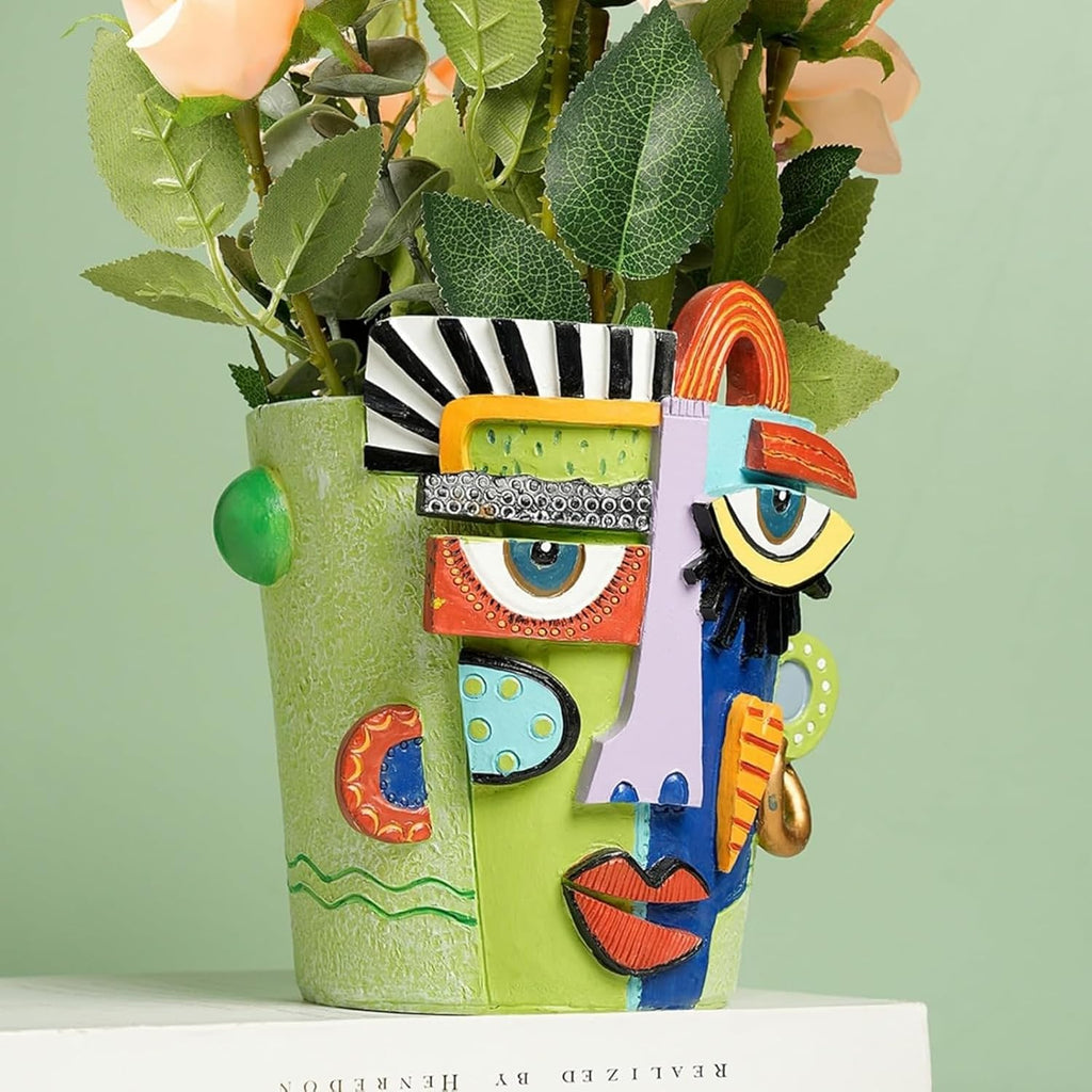 Mint Green Abstract Face Planter Pot/Picasso Flower Pot, Unique Head Planters for Indoor Plants, Abstract Face Decor