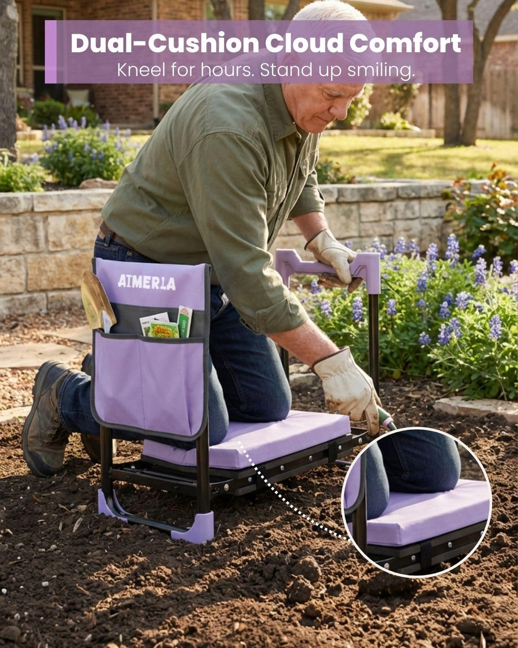 K7 Foldable Garden Kneeler Seat, Upgraded Anti-Slip Base, 350LBS Capacity, 10.2" Wide EVA Pad & Detachable Cloud