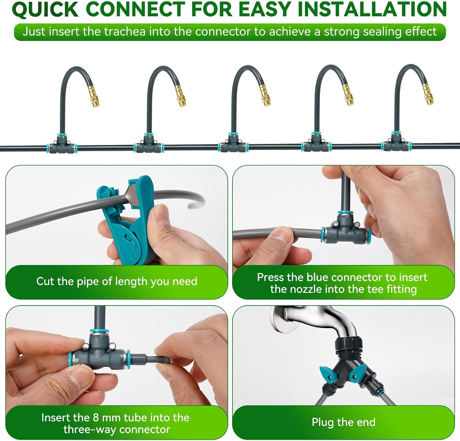 360°Adjustable Drip Irrigation System,200FT Irrigation System for Garden | 32 Copper Nozzles,141Pcs Automatic Misting