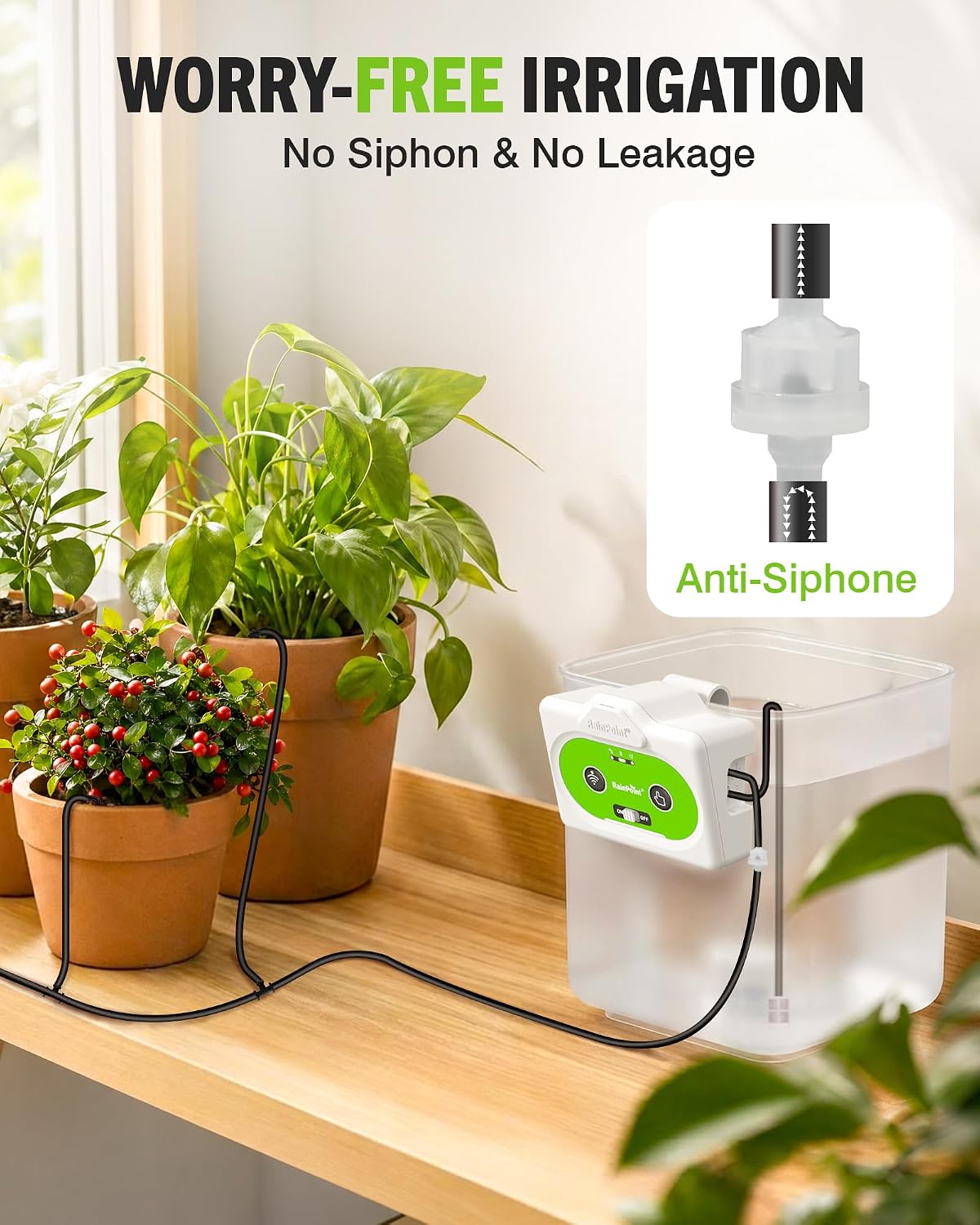 RAINPOINT WiFi Automatic Plant Waterer Indoor, Smart APP Control Drip Irrigation System for Houseplants, Anti-Siphon