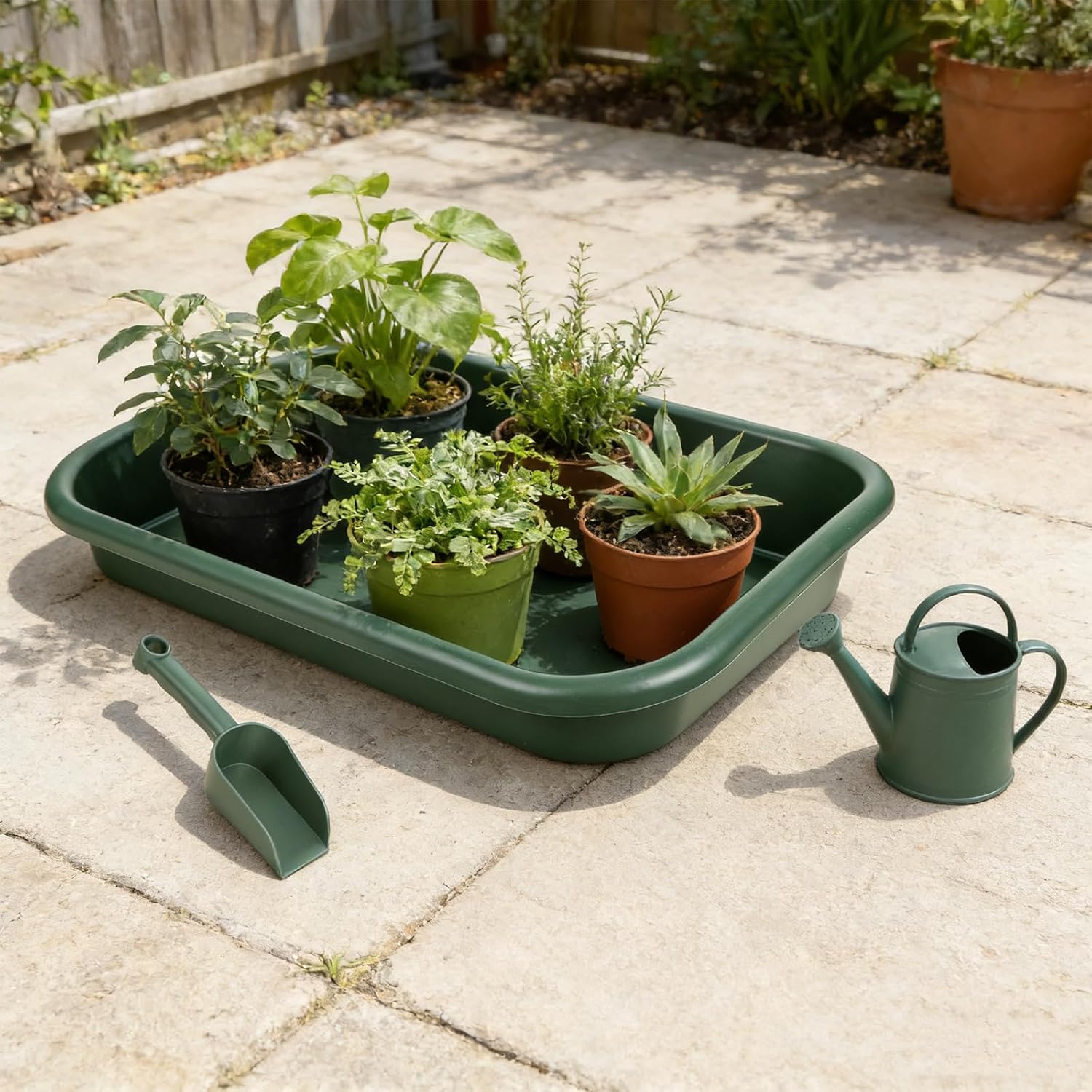 Rainmae 2 Set Garden Tidy Trays with Shovels, Large Potting Tray for Seeding, Mixing Soil and Repotting, One-Piece