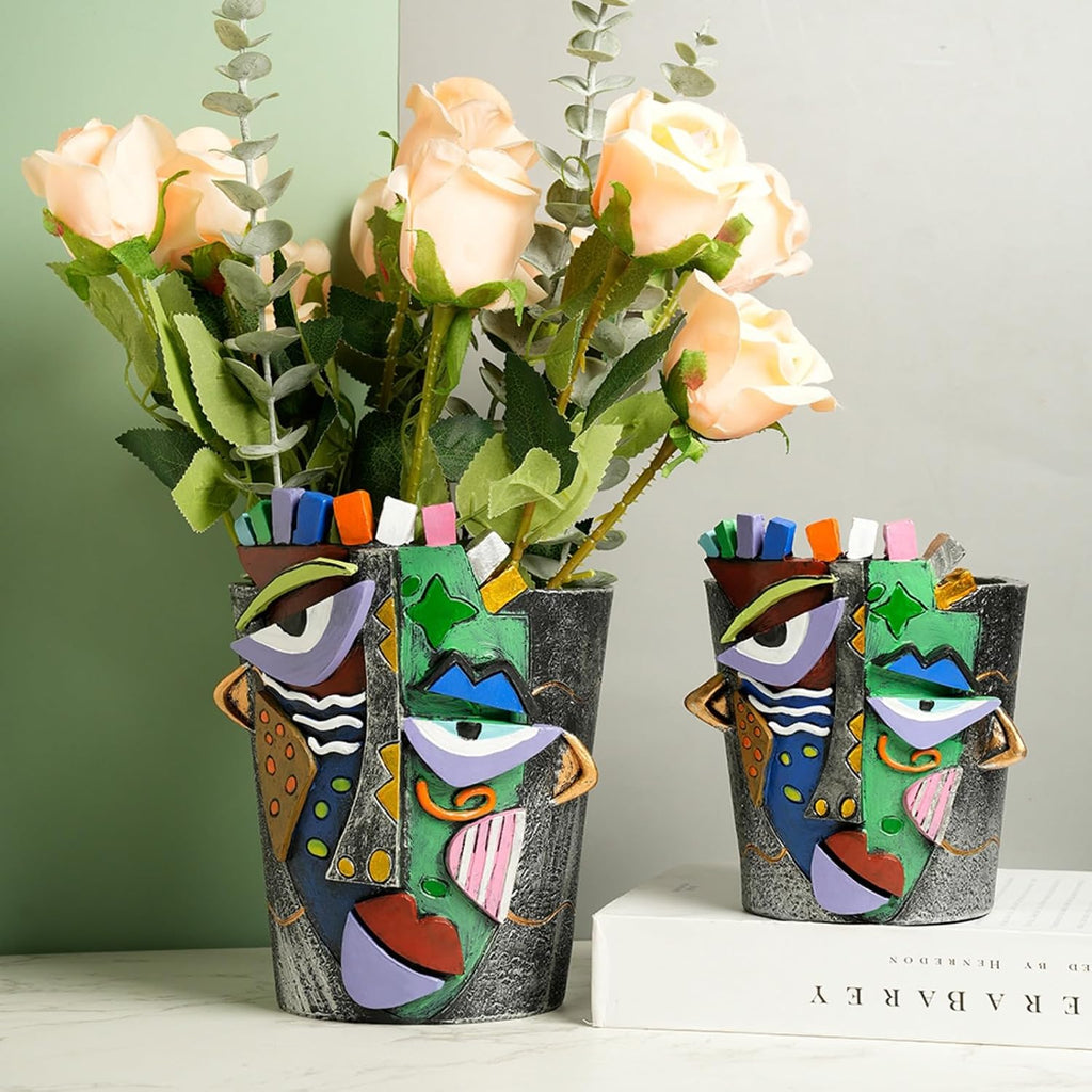 Picasso Face Planter Pots Abstract Art Colorful Flower Vase with Drainage Hole Unique Head Flower Pots for Home Balcony
