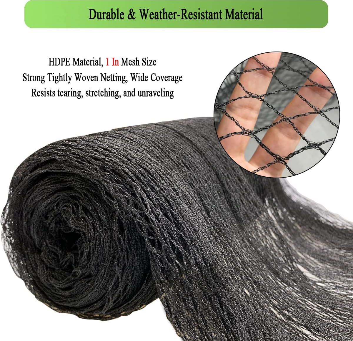 Bird Netting for Chicken Coop 25x50 FT, 1" Chicken Run Cover Net | Woven Coop Netting Roof Against Hawk, Eagle, Owls