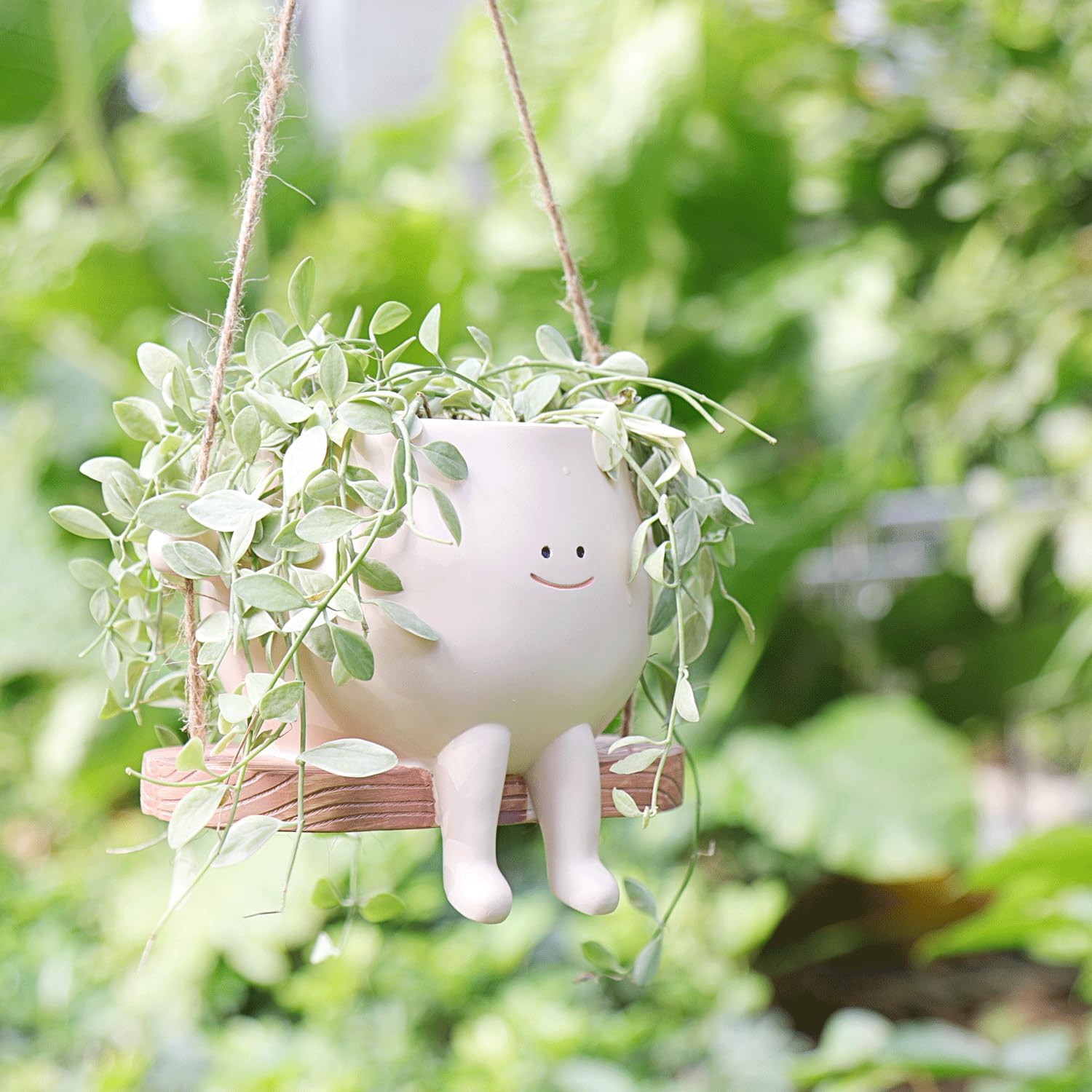 Large Swinging Smiley Face Planter Pot Hanging Flower Planters for Indoor and Outdoor Plants, Funny Succulent Pots for