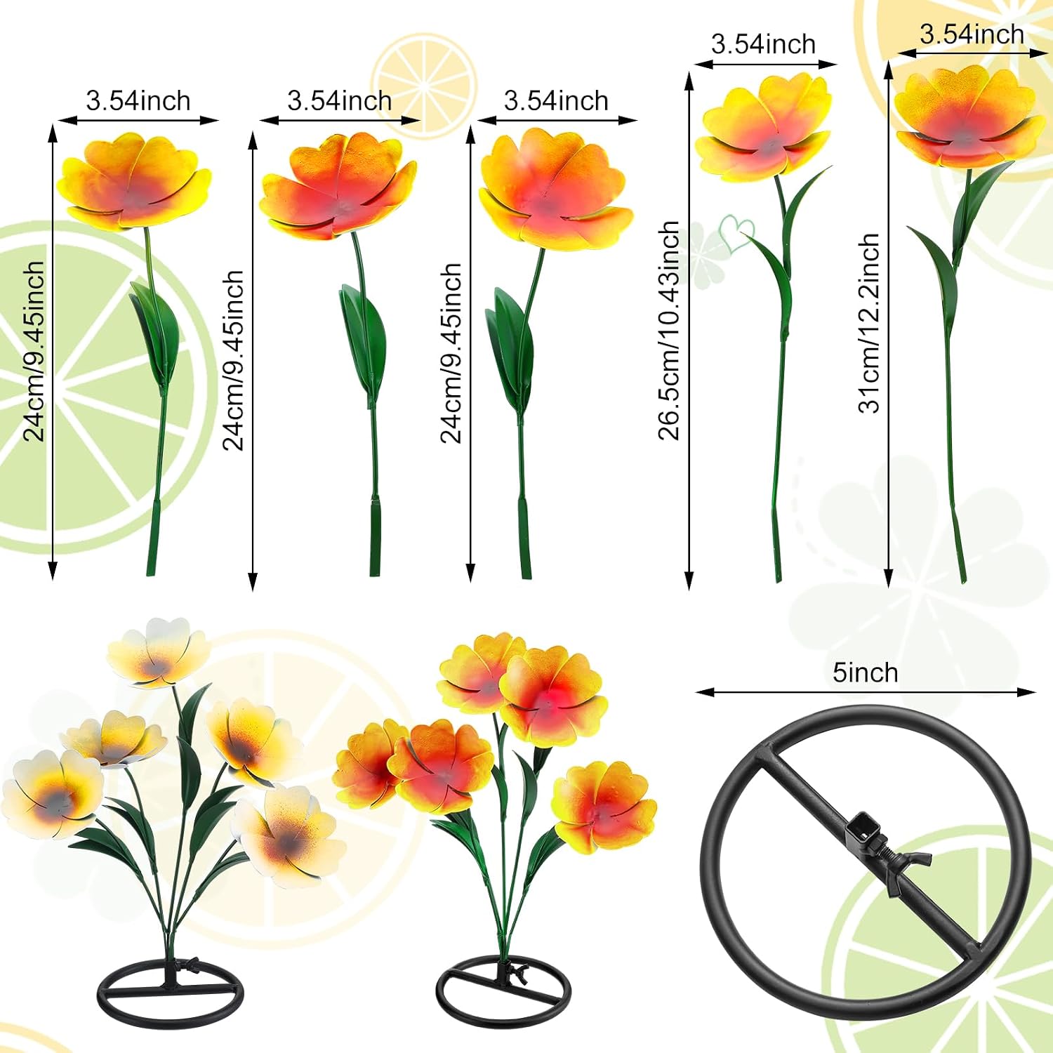 Yaocom 2 Pack Metal Flowers for Outdoor, Decorative Garden Stakes Yard Art, Outdoor Spring Garden Stake Summer Decor