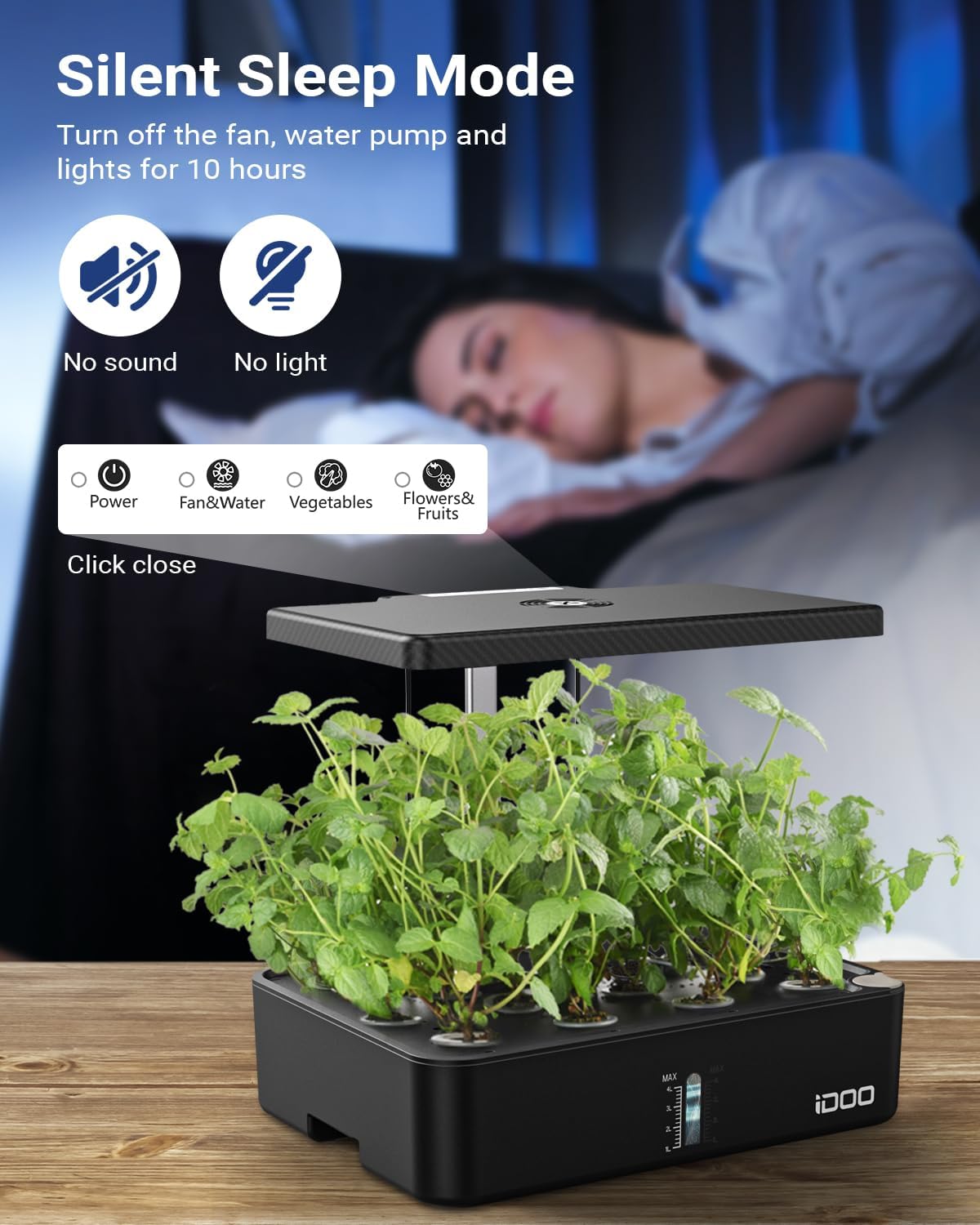 iDOO 12Pods Hydroponics Growing System Garden with LED Grow Light | Indoor Herb Garden for Home Office, Built-in Fan