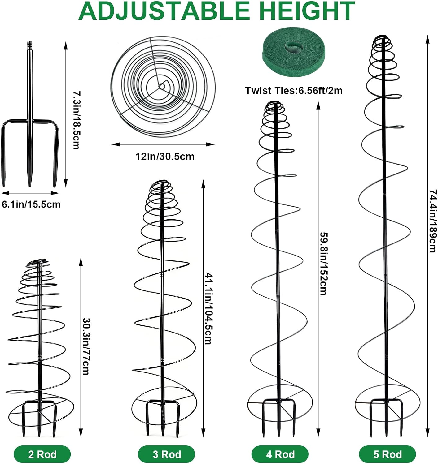 2 Pack Spiral Metal Trellis for Climbing Plants Outdoor-75 Adjustable | Plants Trellis Support, Metal Garden Trellis