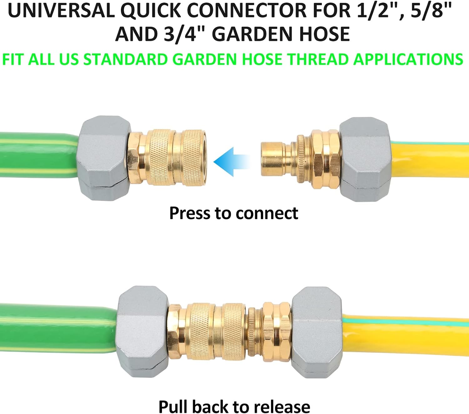 Brass Full Flow Garden Hose Quick Connect Fittings, Full Port Solid Brass Outdoor Water Hose Quick Disconnect Connector