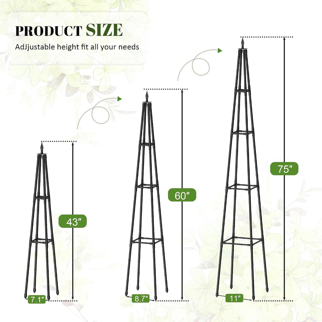 Alisisfores 6 FT Obelisk Trellis for Climbing Plants, Black | Extra Thickened Plastic-Coated Metal Pipes, Garden