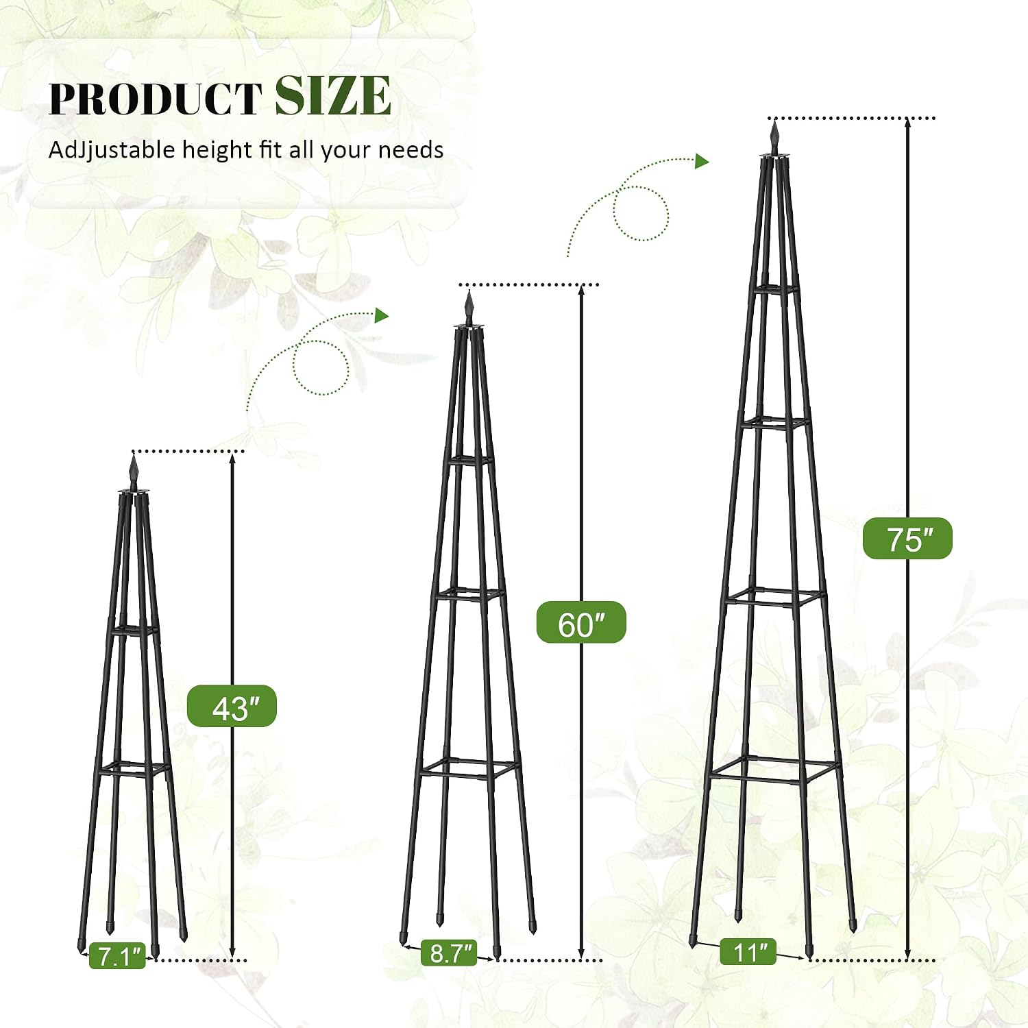 Alisisfores 6 FT Obelisk Trellis for Climbing Plants, Black | Extra Thickened Plastic-Coated Metal Pipes, Garden