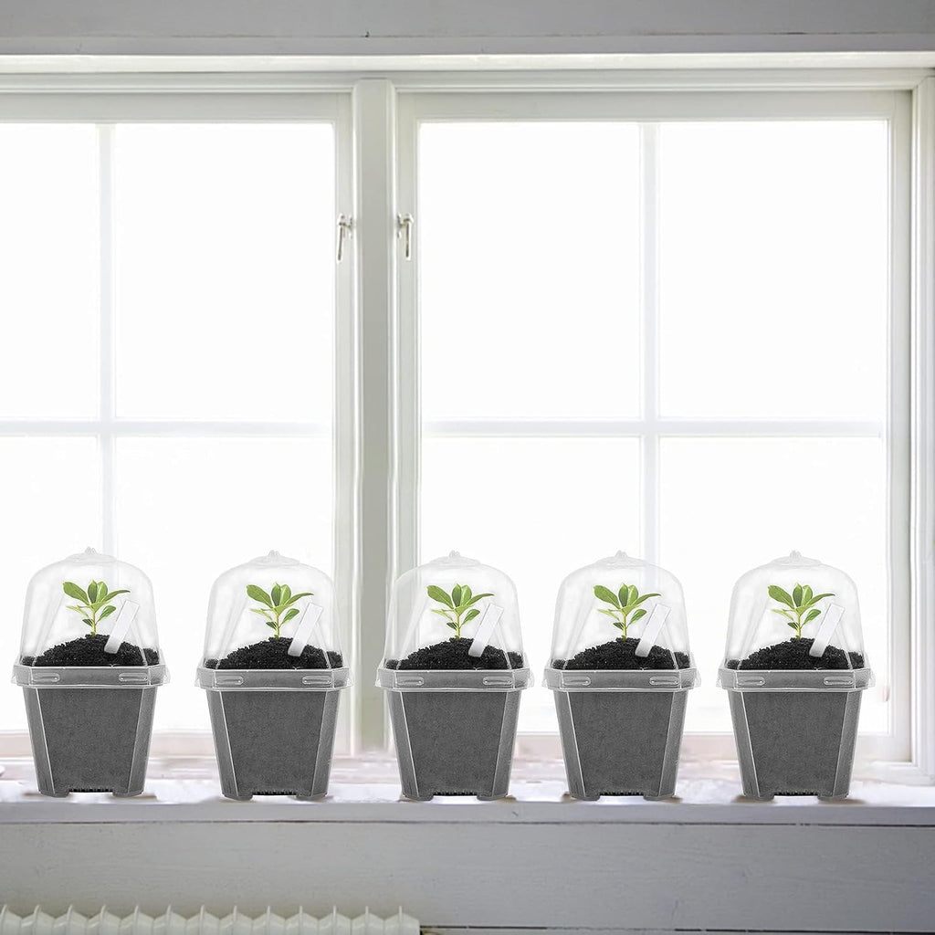 50 Pcs 3" Clear Plant Nursery Pot with Humidity Dome, Plastic Gardening Pot | Plastic Plant Container with Labels
