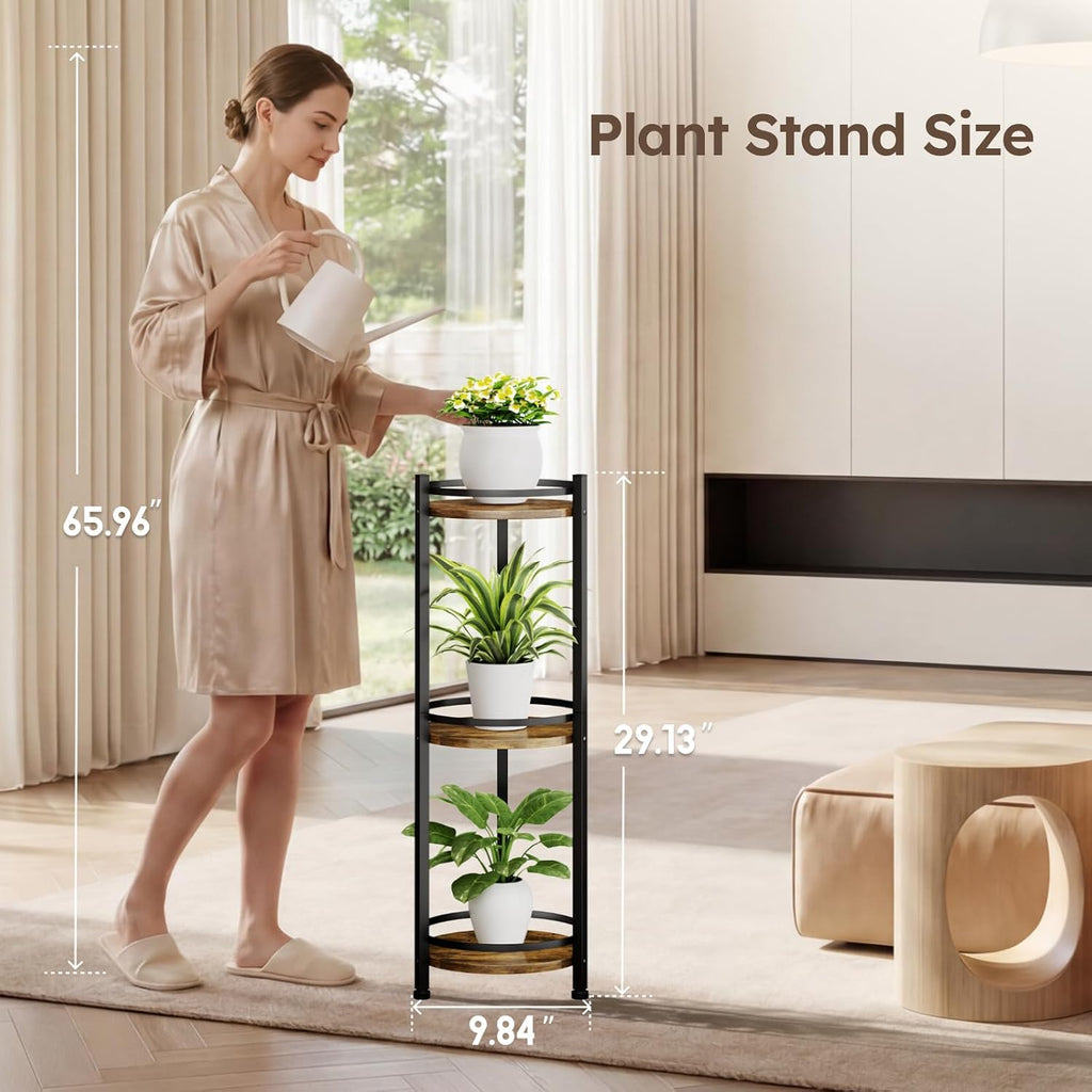 3 Tier Plant Stand Indoor Outdoor for Corner, Rustic | Tall Wood & Metal Plant Shelf, Rustproof Stable Flower Pot