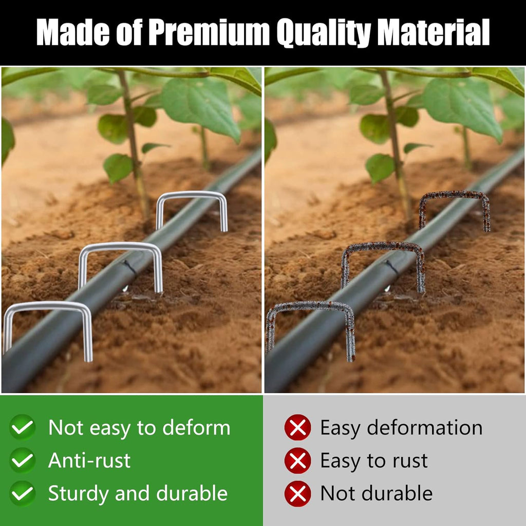 8 Inch 100 Pack Galvanized Landscape Staples 11 Gauge Anti-Rust Garden Stakes Landscaping Fabric SOD Pins Yard Stakes