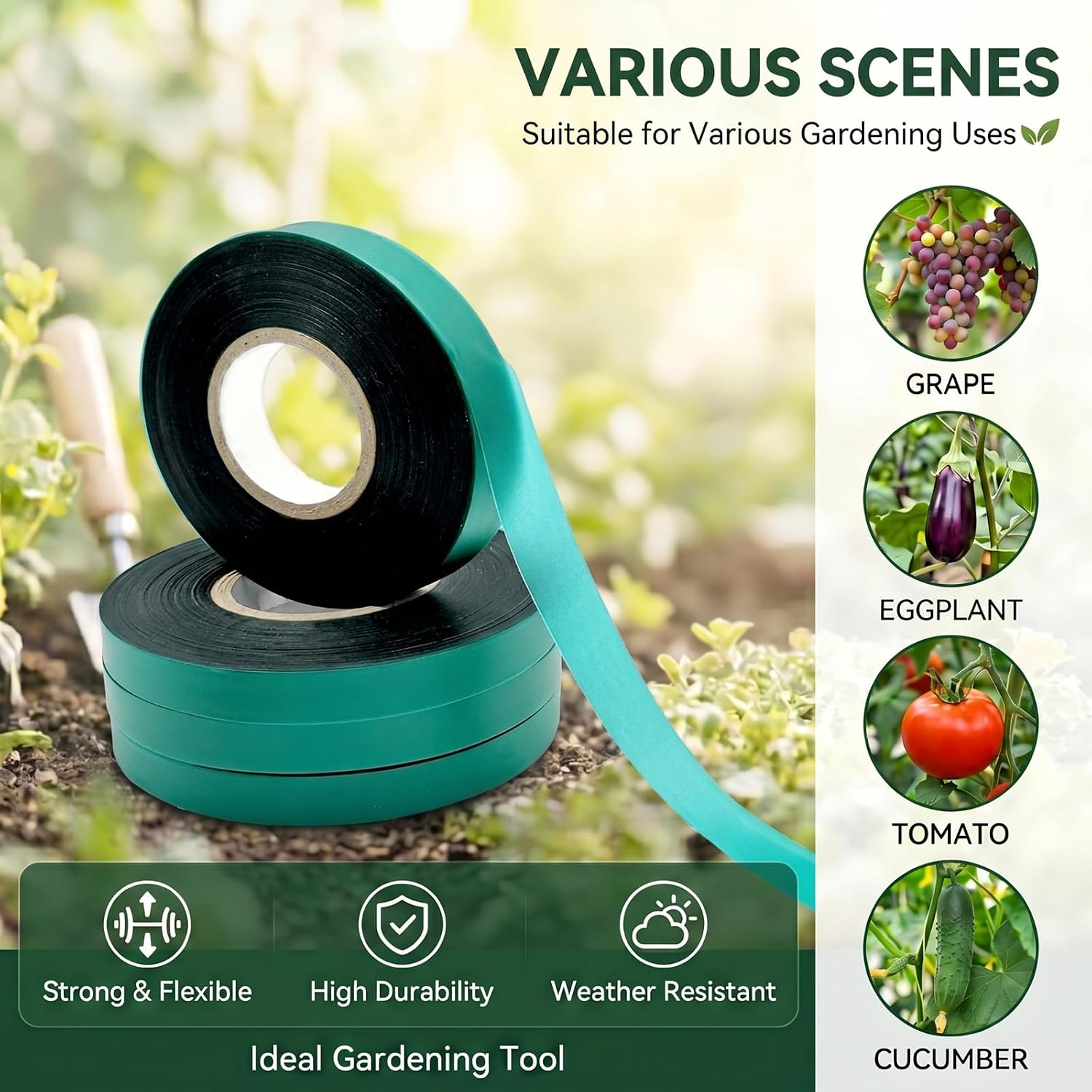 24 Rolls 150 Feet Stretch Tie Tape 0.5 Inch Garden Tie Tape Thick Plant Ribbon Garden Green Vinyl Stake for Indoor