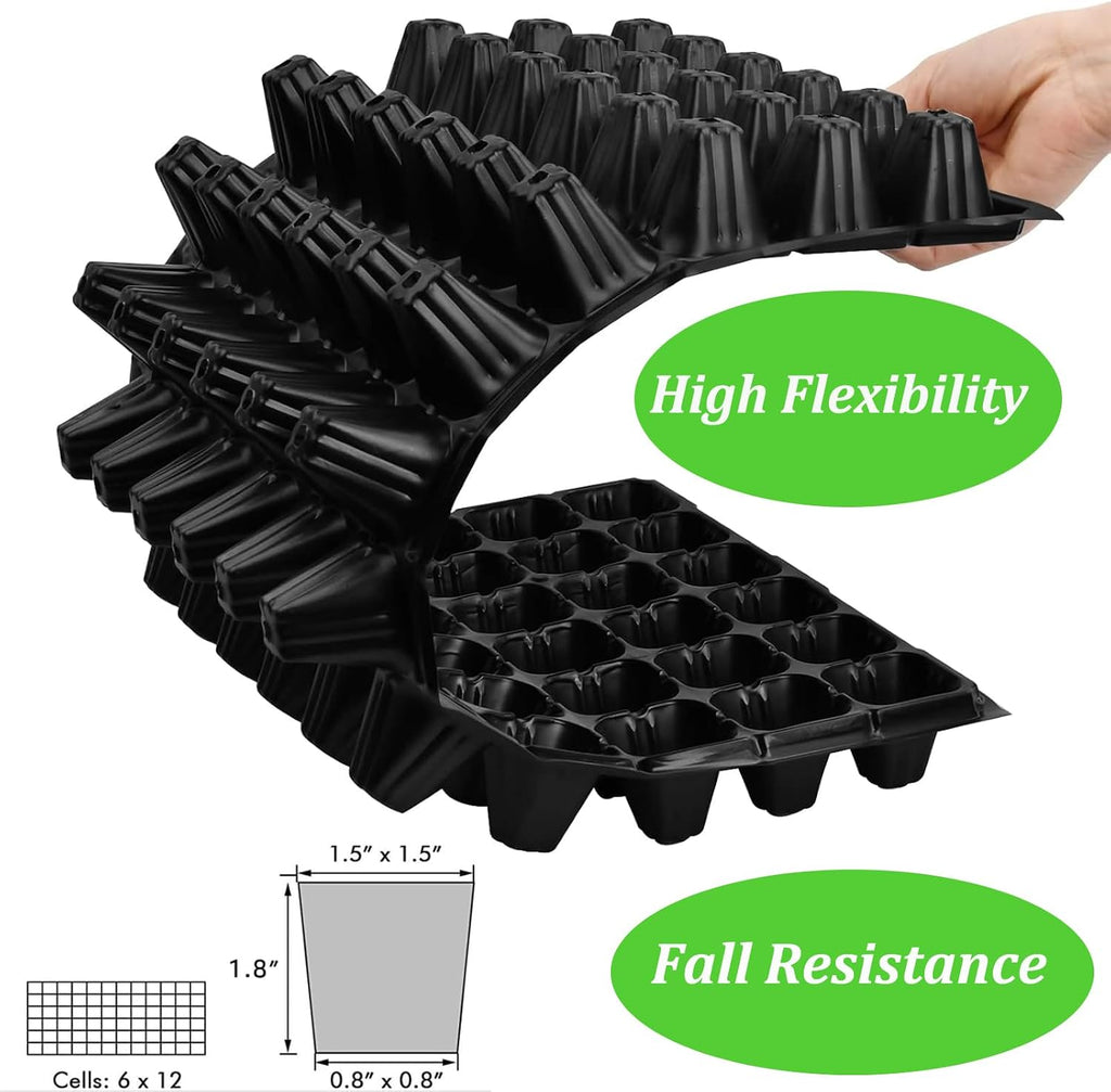 Seed Starter Kit 10 Pack-72 Cell Seedling Trays Gardening Germination | Plastic Nursery Pots Mini Plant Plug Starting