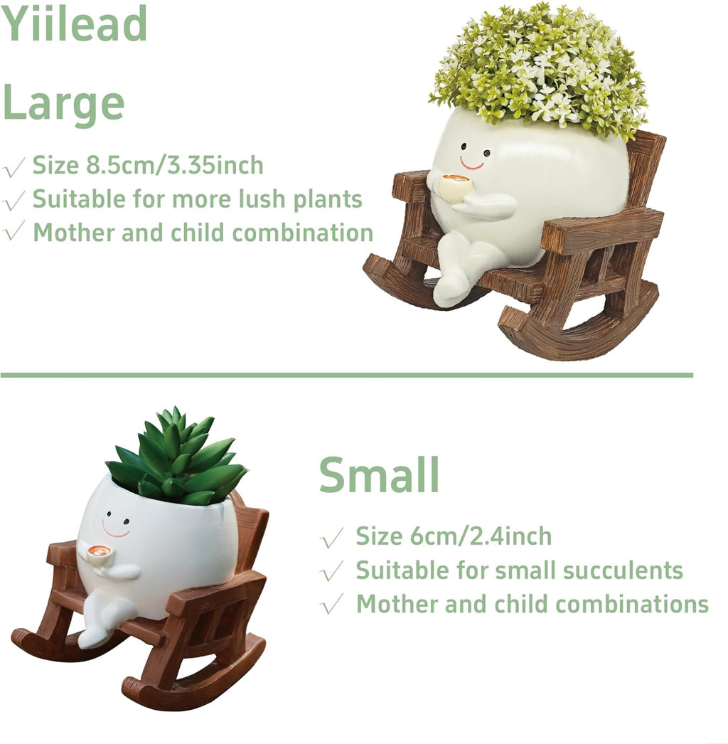 Smiley Face Planter Pot, Cute Coffee Plant Pots for Indoor Outdoor | Unique Rocking Chair Plant Pot for Succulents