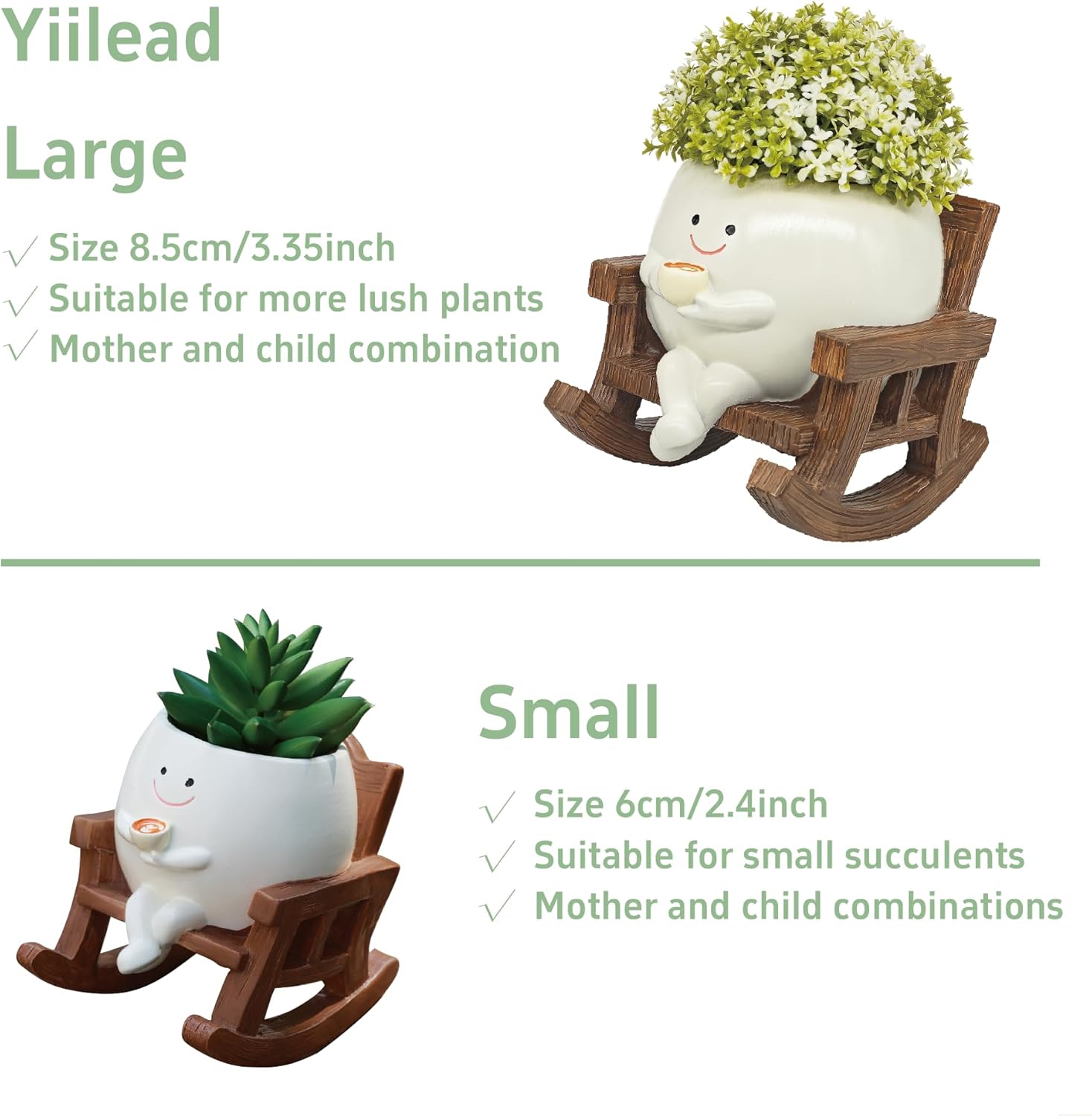 Smiley Face Planter Pot, Cute Coffee Plant Pots for Indoor Outdoor | Unique Rocking Chair Plant Pot for Succulents