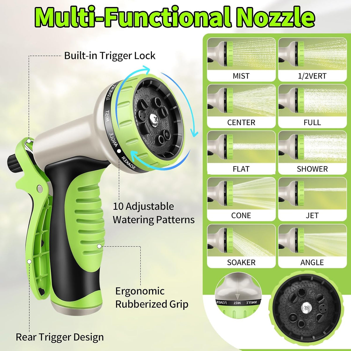 GOXAWEE 100FT Garden Hose, Stainless Steel Water Hose, 10 Function Nozzle | Heavy Duty Metal Water Hose (No-Kink, Tough