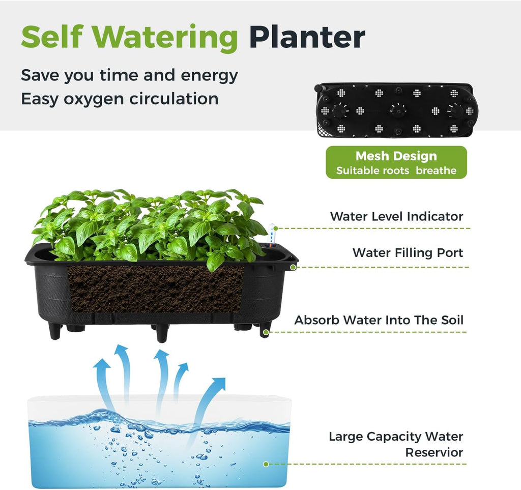 2 Pack Rectangular Planter 15.6 x 5.4 in Self Watering Planter Window Sill Planters Indoor Rectangle Plant Pot Self