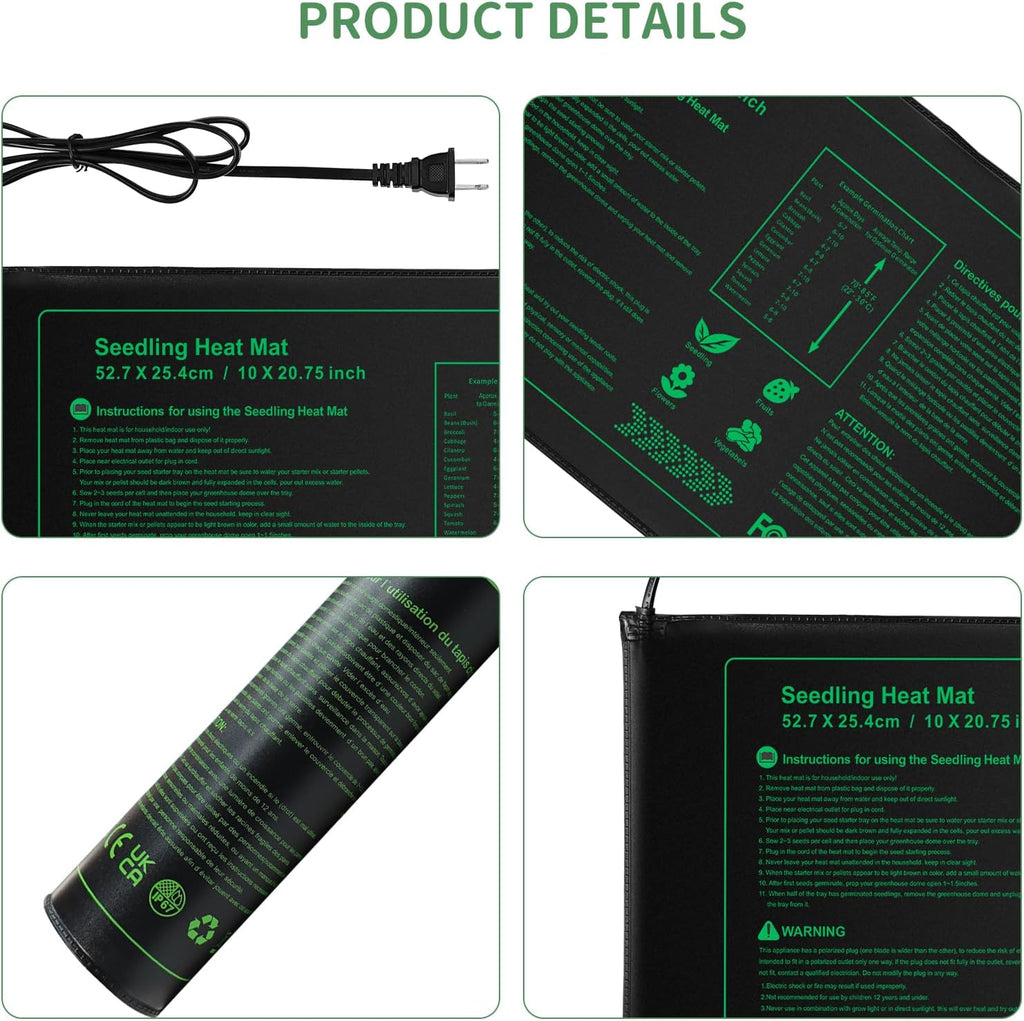 Seedling Heat mat | 3 Pack | Durable Waterproof | Heat Mats for Seed Starting,Seed Germination Heating Mat 10 x 20.75