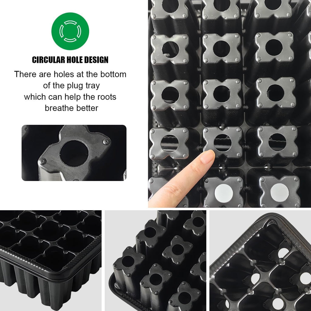 RooTrimmer 5 Pack Seedling Starter Trays No Holes and 5 Pack 54 Cell Seed Starter Trays Extra Deep 2.8" - Heavy Duty