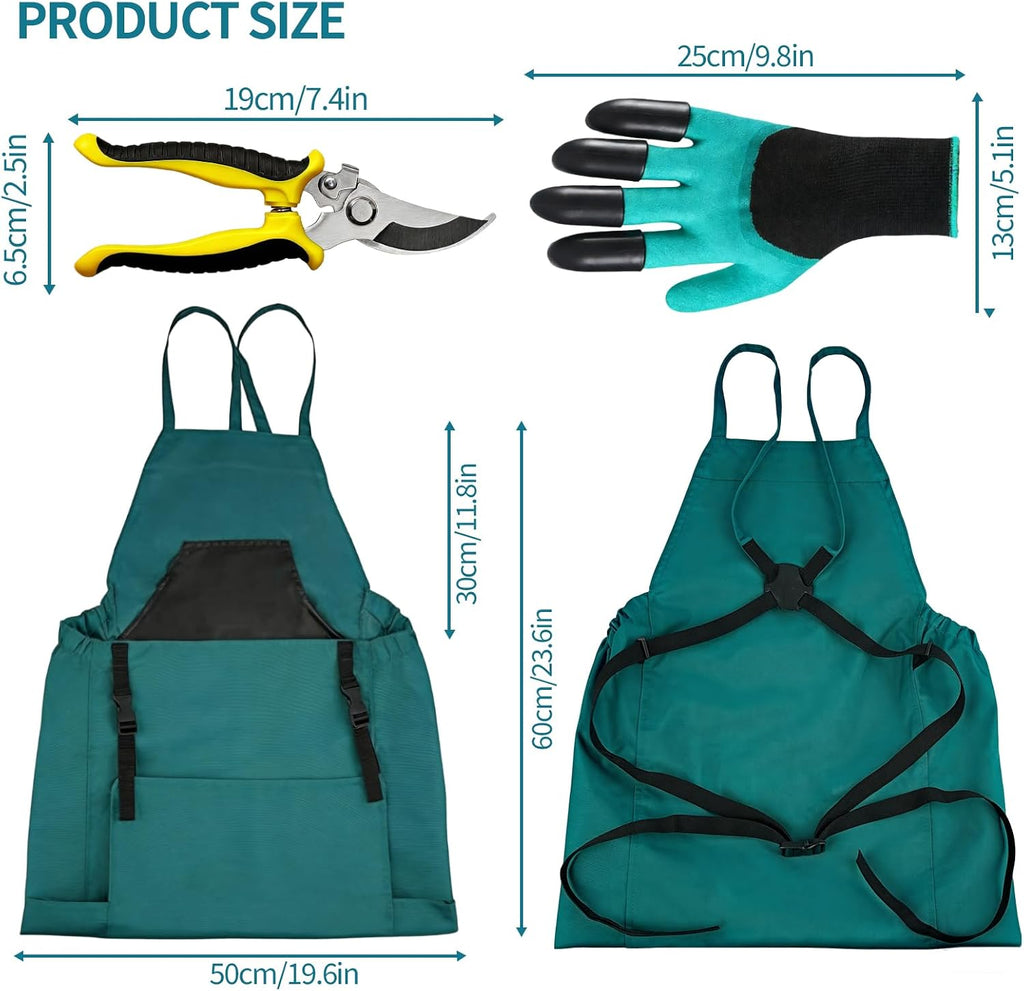 Gardening Apron with Pockets - 600D Waterproof Cross Back Apron for Women, Equipped with Pruning Shears & Gardening
