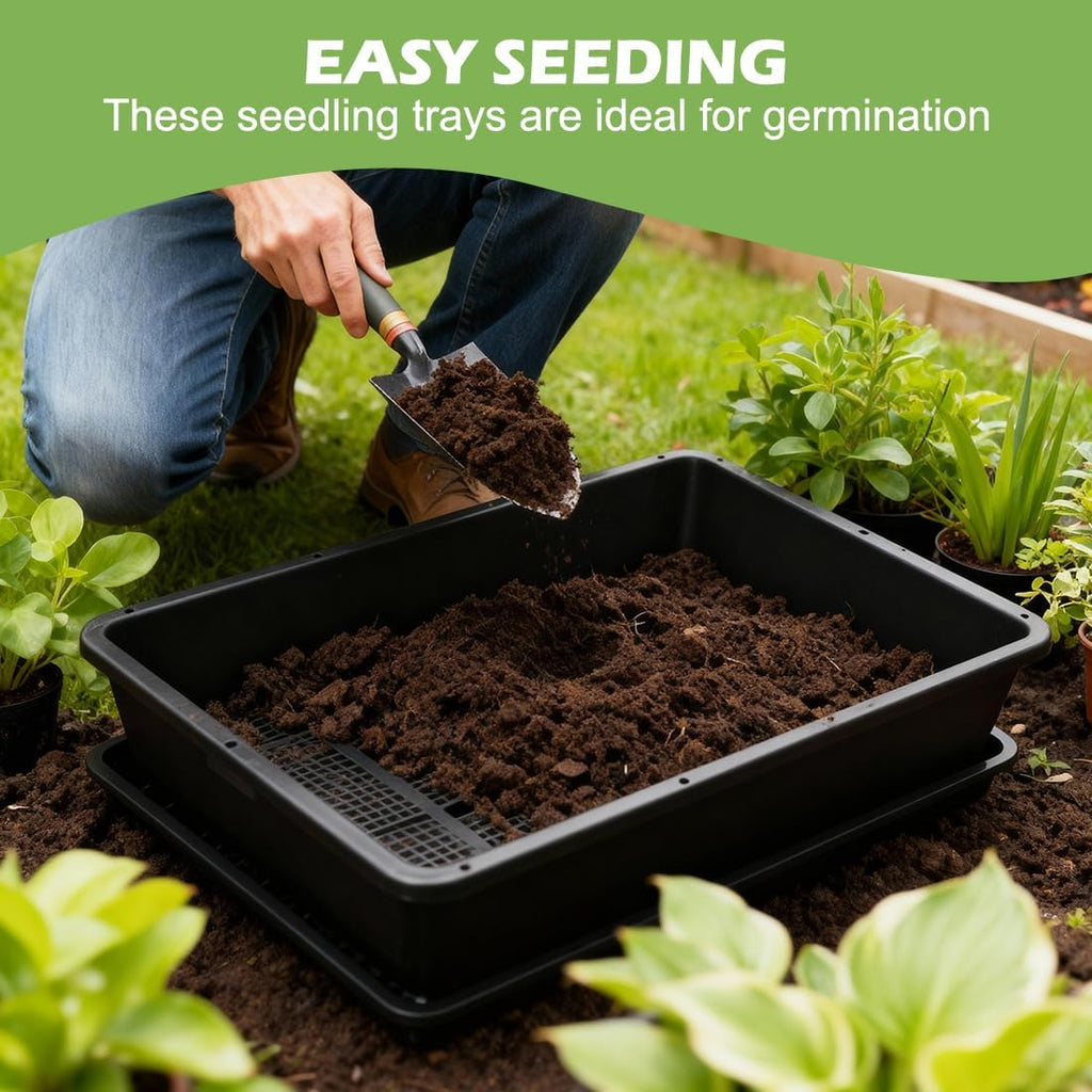 RooTrimmer 5 Pack Soil Blocking Trays(14"x12"x3"), Plastic Flat Plant Tray for Holding or Collecting Drainage Water