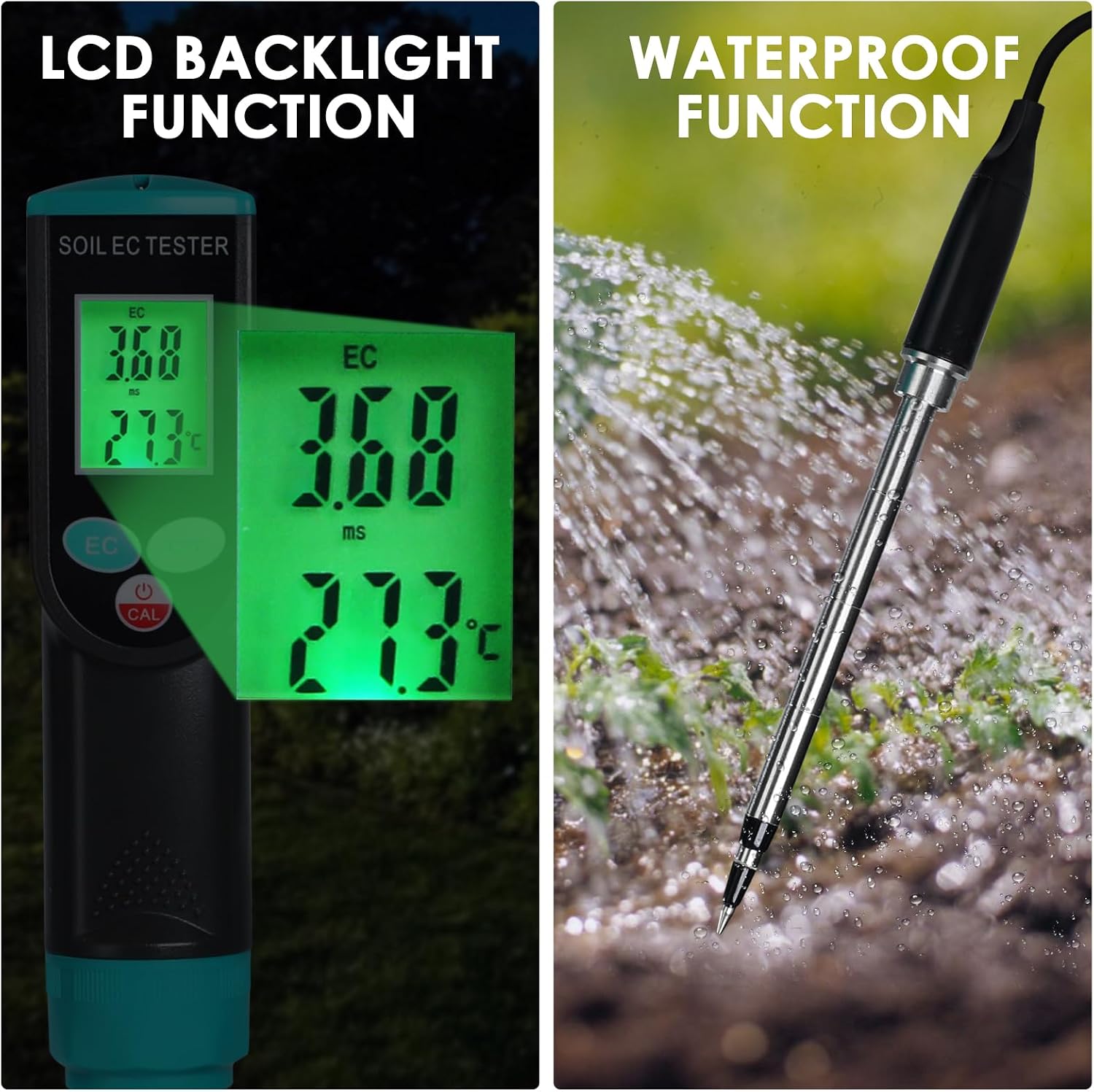 2 in 1 Digital Plants EC Meter Soil EC & Temperature Meter | Soil EC Meter with ATC, Corded EC Sensor Electrode