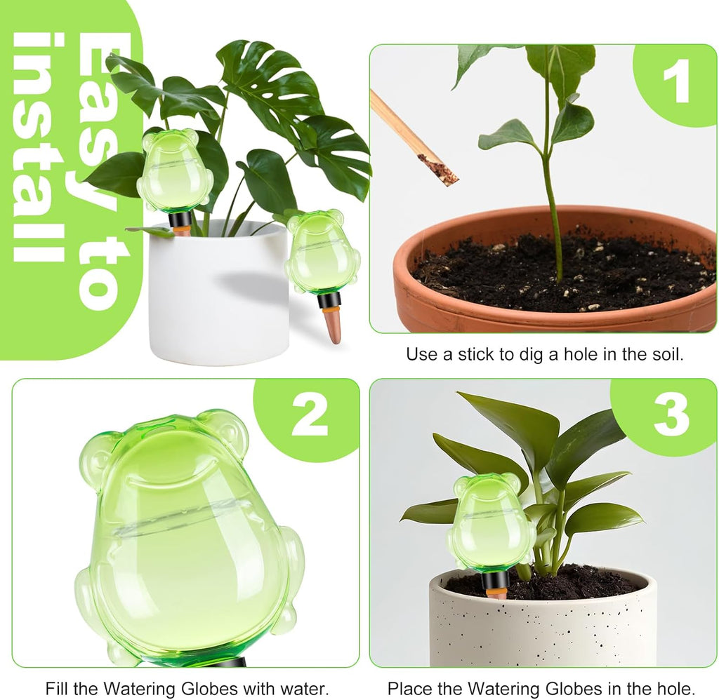 3Pcs Frog Plant Self Watering Globes for Indoor and Outdoor Plastic Water Bulbs Top Fill Plant Watering Globes Slow