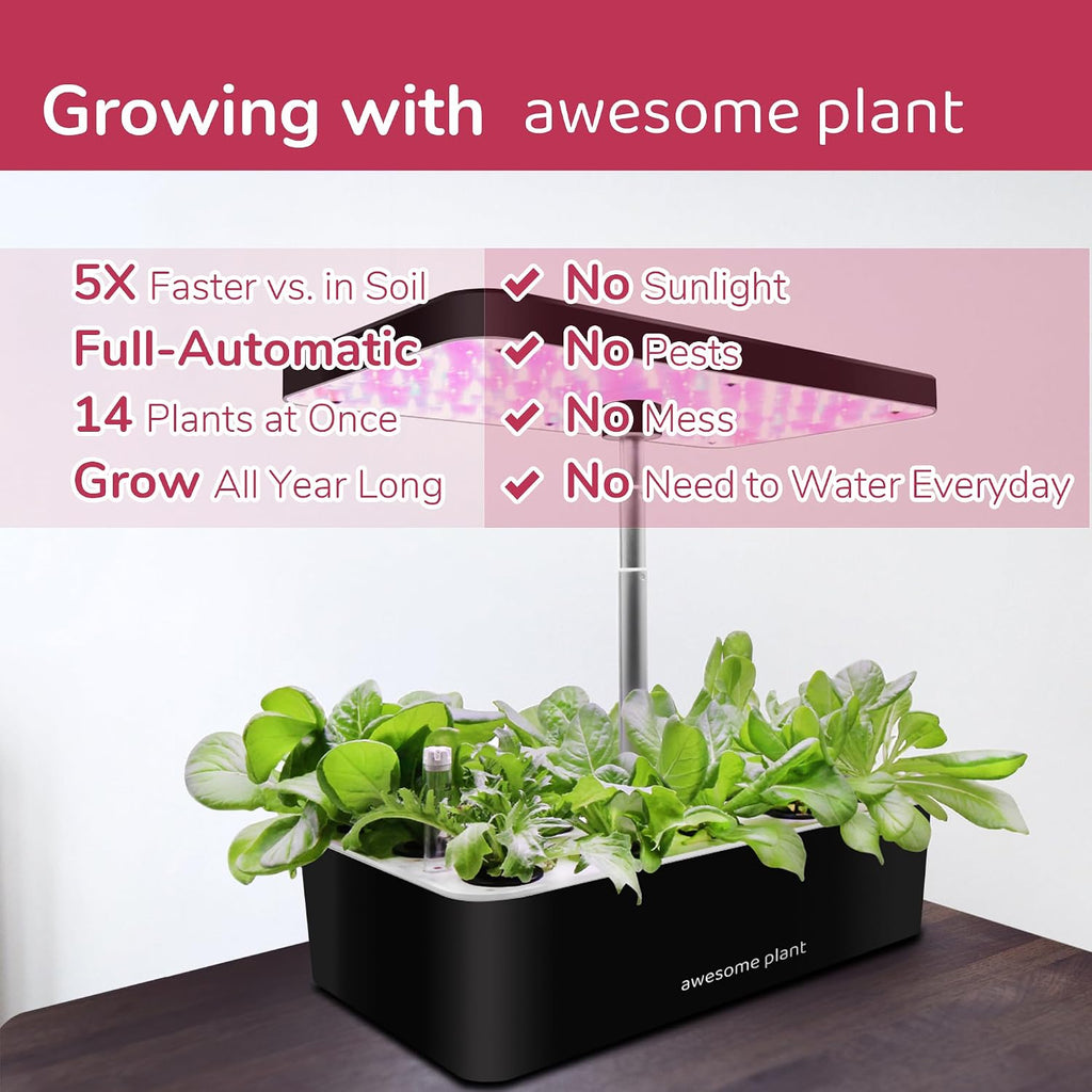 14Pro Hydroponics Growing System Kit (14 Pods), Large Indoor Herb Garden Kit with 5L Watertank, LED Grow Light, Perfect