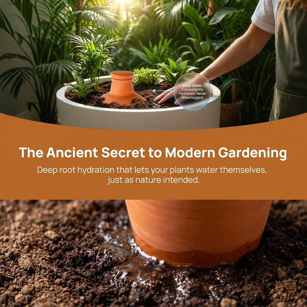 Ollas Self Watering System,Large Terracotta Watering Pots | Slow seepage reaches roots directly,auto-adjusting to soil