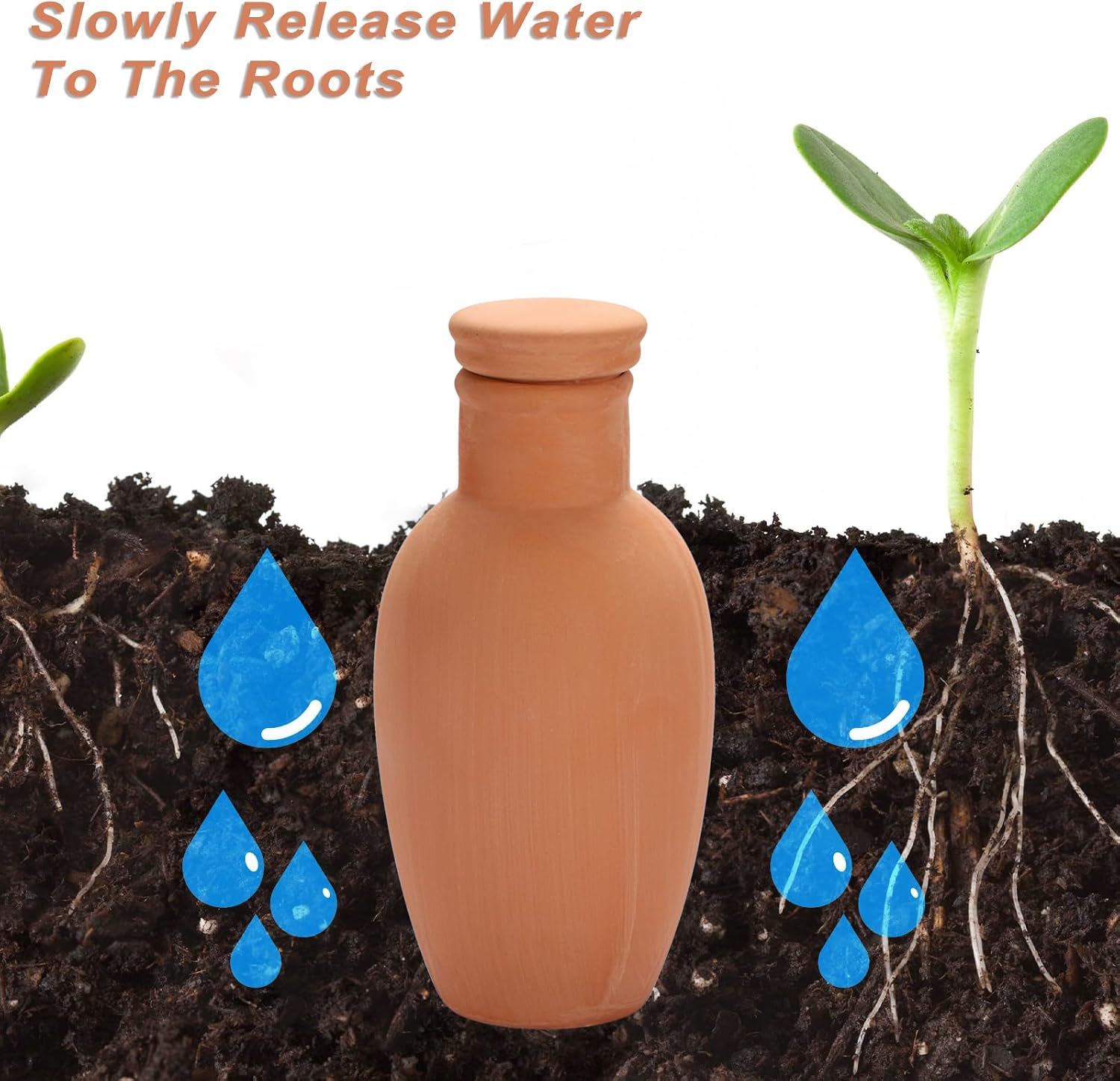 JUXYES 6 Pack Terracotta Self Watering Pots Watering System Planter Spikes | 18 oz Plant Watering Globes with Lid