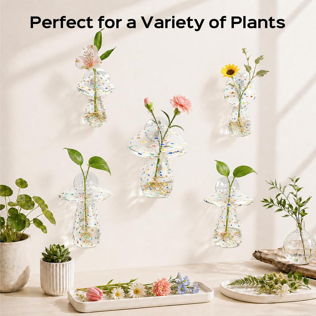 5Pcs Starry Glass Propagation Vases, 2.6mm Glass Vases, 6kg Suction Cups | Starry diamond dot glass design|Handcrafted