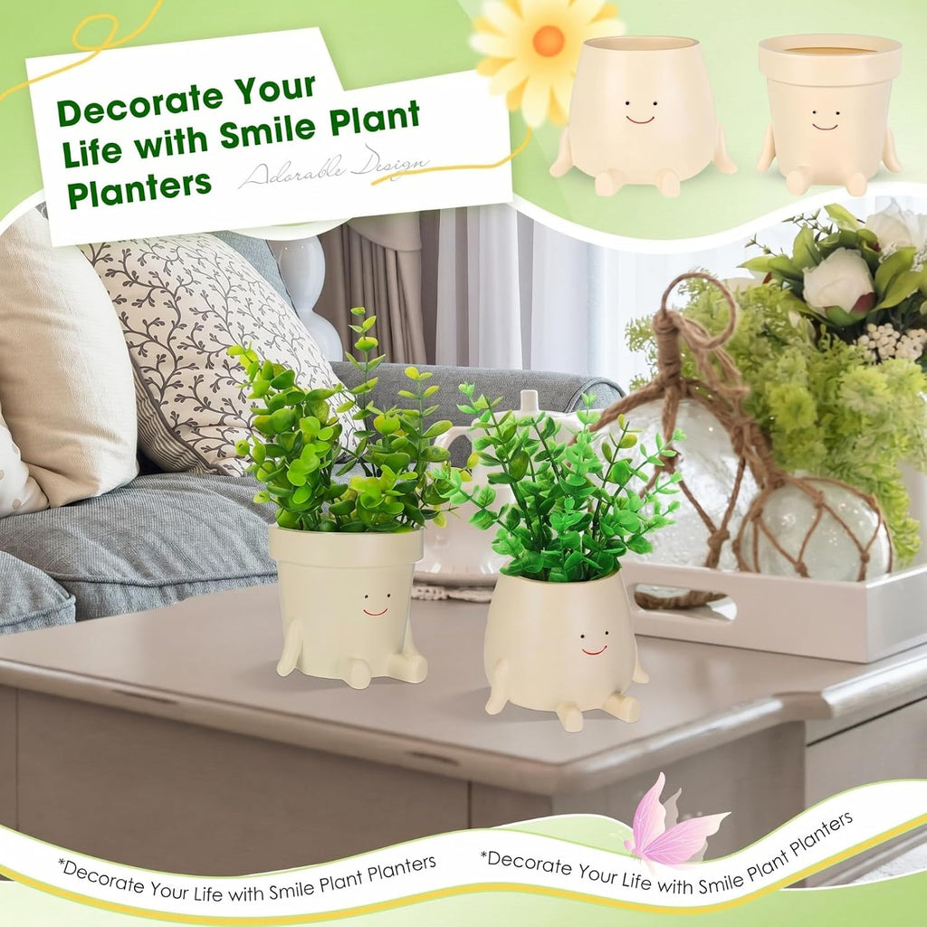 Nuogo 2 Pieces Cute Plant Pots Face Resin Succulent Flower Pot Indoor Head Planters Fun Novelty Planters with Drainage
