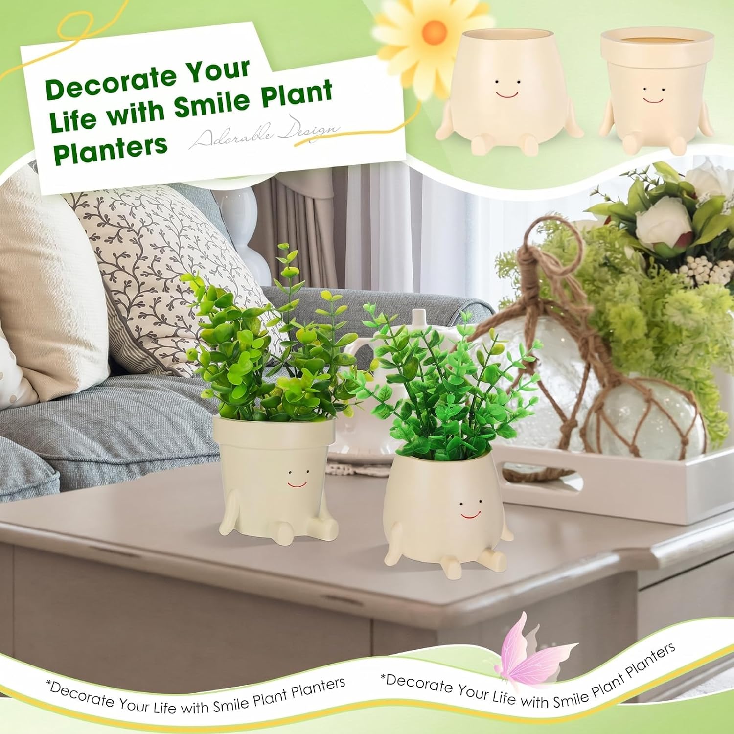 Nuogo 2 Pieces Cute Plant Pots Face Resin Succulent Flower Pot Indoor Head Planters Fun Novelty Planters with Drainage