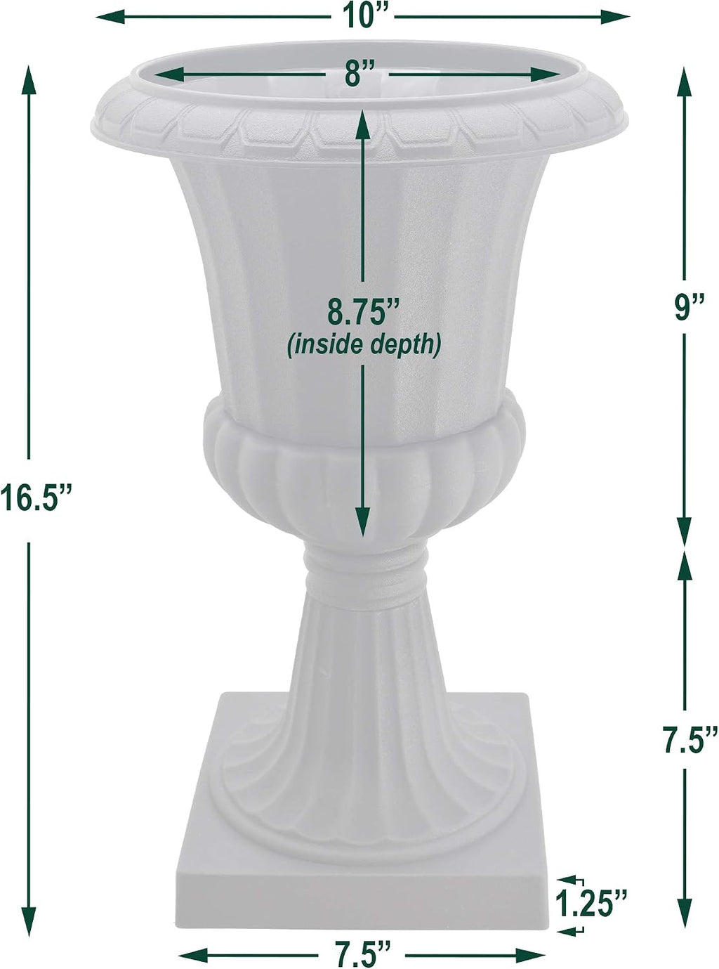 Arcadia Garden Products Plastic Garden Pedestal Urn, Set of 2 Classic Decorative Garden Pot Planter for Indoor and