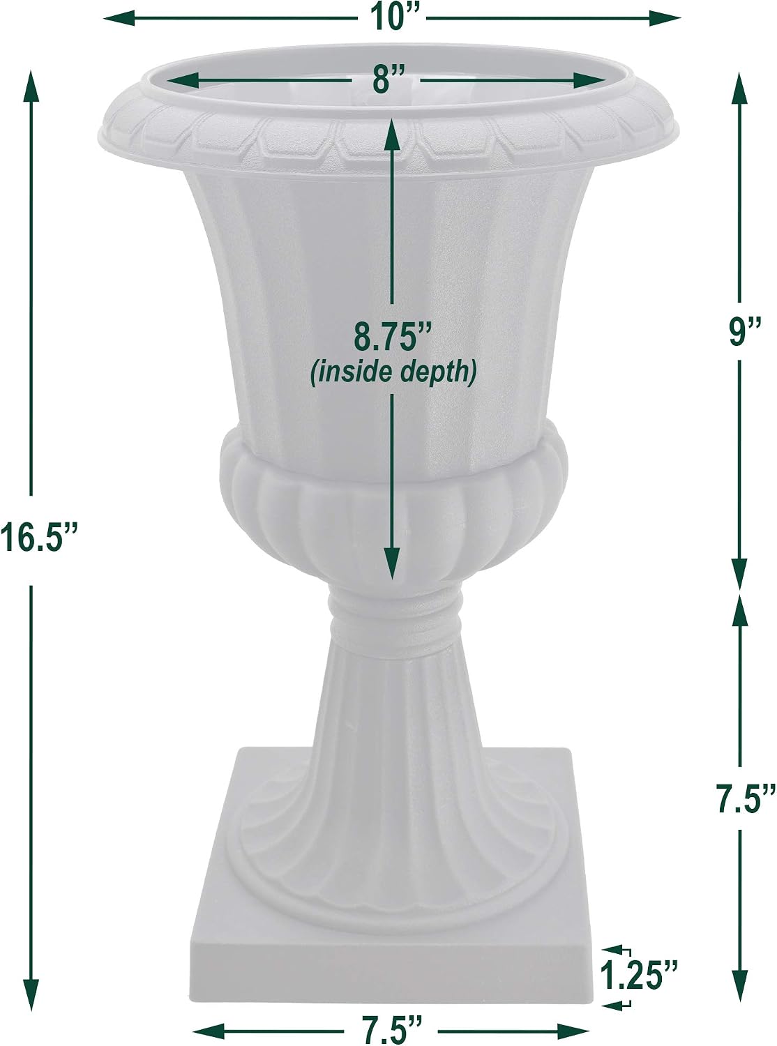 Arcadia Garden Products Plastic Garden Pedestal Urn, Set of 2 Classic Decorative Garden Pot Planter for Indoor and