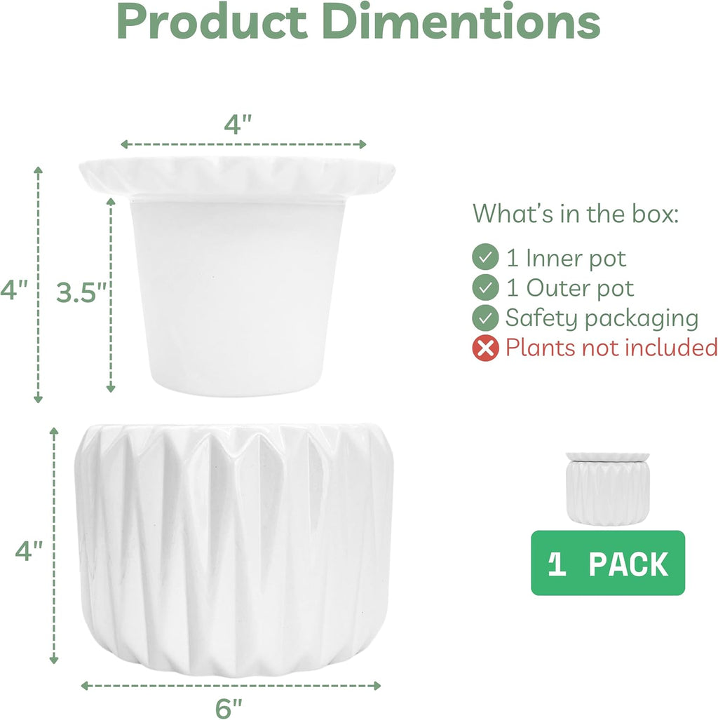 6 Inch African Violet Pots Self Watering, Ceramic Planter with Water Reservoir and Fill Lines, 4 Inch Opening, Indoor