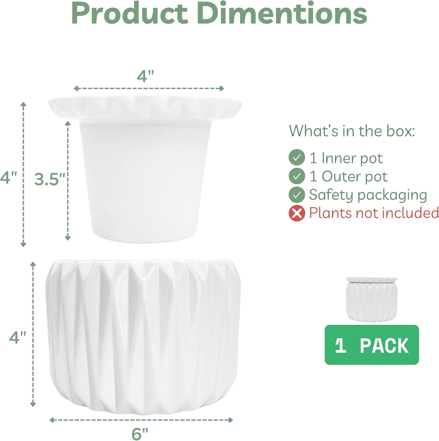 6 Inch African Violet Pots Self Watering, Ceramic Planter with Water Reservoir and Fill Lines, 4 Inch Opening, Indoor