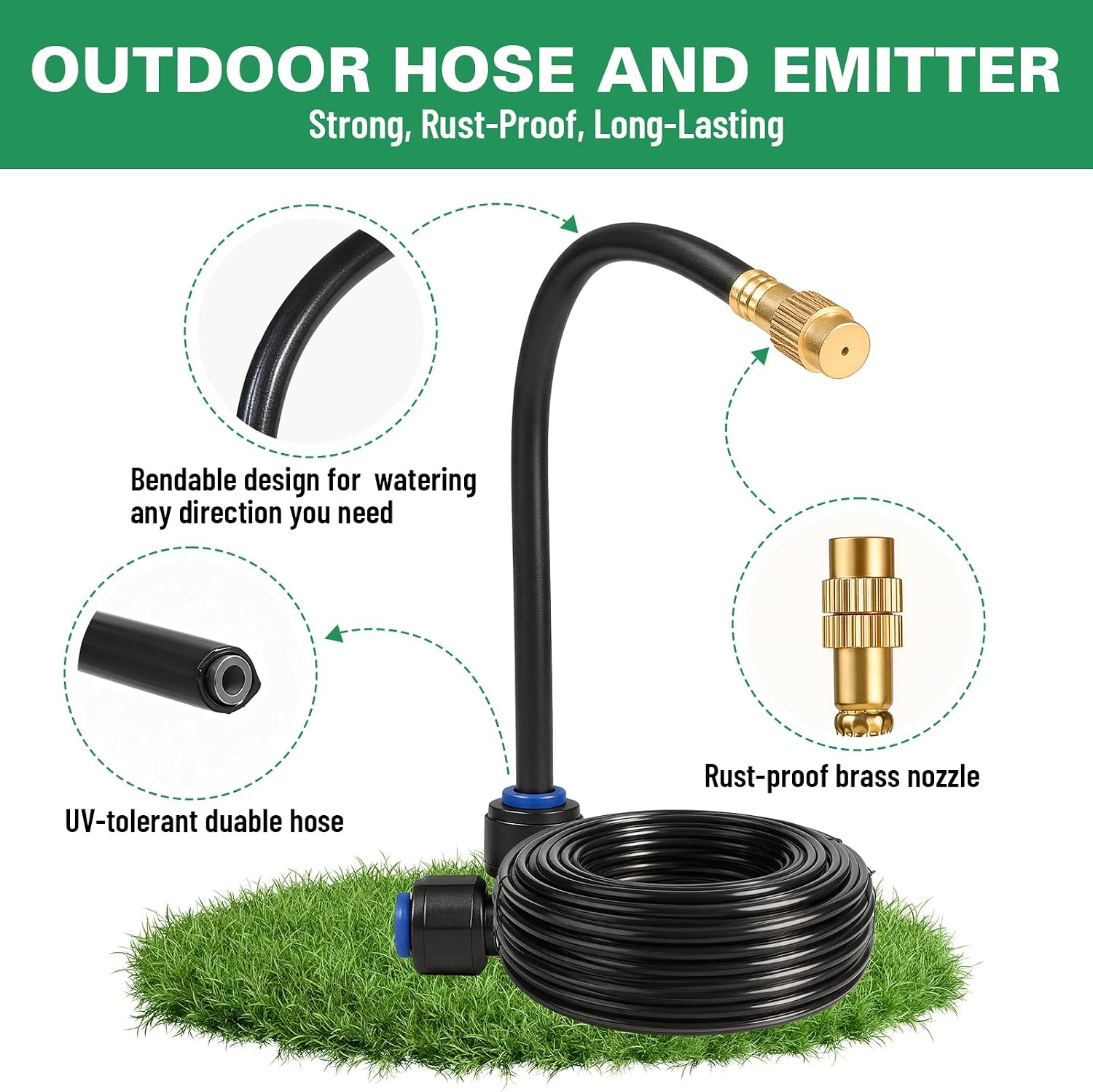 Riboud 110Ft Drip Irrigation System, 2026-Upgrade Garden Watering Kit with 16 Adjustable Copper Rotating Arm Nozzles
